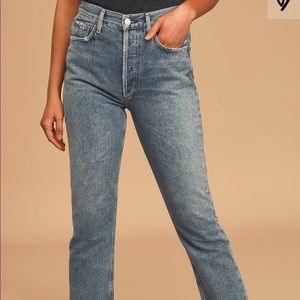 Agolde Riley medium wash high rise straight crop